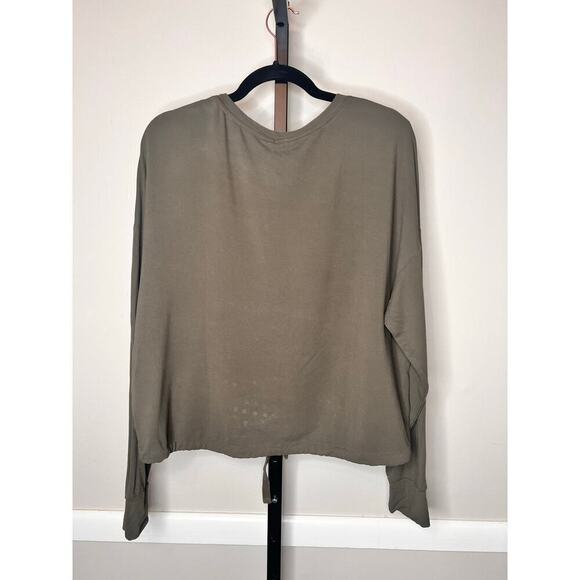Bobi Olive Green Drop Long Sleeve Tie Hem Crewneck Top Size Medium NWT - Picture 2 of 5
